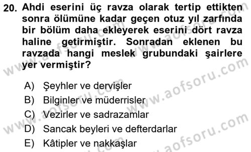 Eski Türk Edebiyatının Kaynaklarından Şair Tezkireleri Dersi 2022 - 2023 Yılı Yaz Okulu Sınav Soruları 20. Soru
