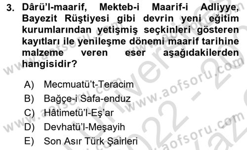 Eski Türk Edebiyatının Kaynaklarından Şair Tezkireleri Dersi 2022 - 2023 Yılı Yaz Okulu Sınav Soruları 3. Soru