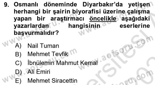 Eski Türk Edebiyatının Kaynaklarından Şair Tezkireleri Dersi 2022 - 2023 Yılı Yaz Okulu Sınav Soruları 9. Soru