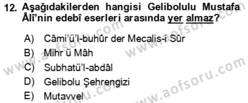 Eski Türk Edebiyatının Kaynaklarından Şair Tezkireleri Dersi 2023 - 2024 Yılı (Vize) Ara Sınav Soruları 12. Soru