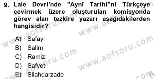 Eski Türk Edebiyatının Kaynaklarından Şair Tezkireleri Dersi 2023 - 2024 Yılı Yaz Okulu Sınav Soruları 9. Soru