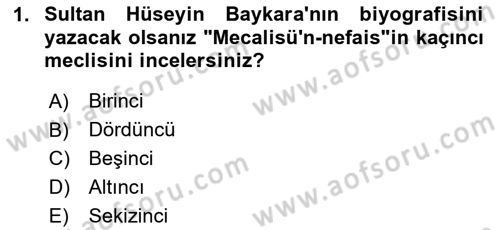 Eski Türk Edebiyatının Kaynaklarından Şair Tezkireleri Dersi 2024 - 2025 Yılı (Vize) Ara Sınav Soruları 1. Soru