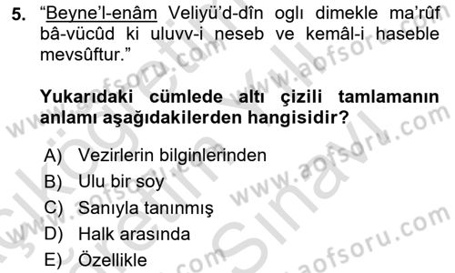 Eski Türk Edebiyatının Kaynaklarından Şair Tezkireleri Dersi 2024 - 2025 Yılı (Vize) Ara Sınav Soruları 5. Soru