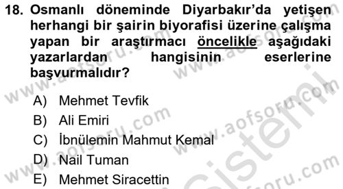 Eski Türk Edebiyatının Kaynaklarından Şair Tezkireleri Dersi 2024 - 2025 Yılı (Final) Dönem Sonu Sınav Soruları 18. Soru