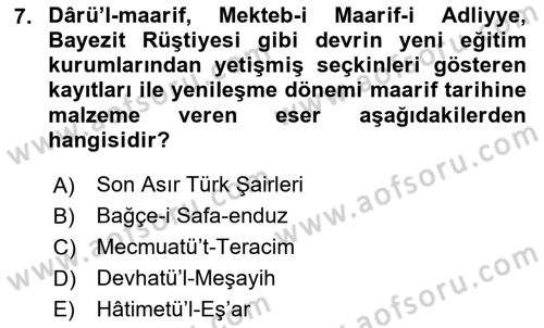 Eski Türk Edebiyatının Kaynaklarından Şair Tezkireleri Dersi 2024 - 2025 Yılı (Final) Dönem Sonu Sınav Soruları 7. Soru