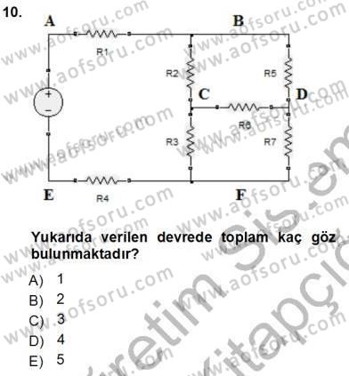 Devre Analizi Dersi 2012 - 2013 Yılı (Vize) Ara Sınav Soruları 10. Soru
