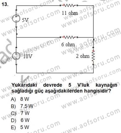 Devre Analizi Dersi 2012 - 2013 Yılı (Vize) Ara Sınav Soruları 13. Soru