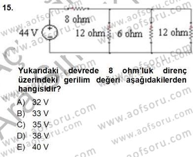 Devre Analizi Dersi 2012 - 2013 Yılı (Vize) Ara Sınav Soruları 15. Soru
