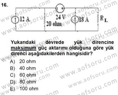 Devre Analizi Dersi 2012 - 2013 Yılı (Vize) Ara Sınav Soruları 16. Soru