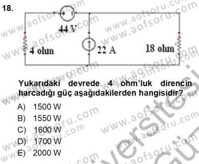 Devre Analizi Dersi 2012 - 2013 Yılı (Vize) Ara Sınav Soruları 18. Soru