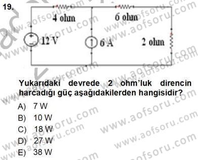 Devre Analizi Dersi 2012 - 2013 Yılı (Vize) Ara Sınav Soruları 19. Soru