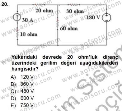 Devre Analizi Dersi 2012 - 2013 Yılı (Vize) Ara Sınav Soruları 20. Soru