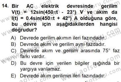 Devre Analizi Dersi 2012 - 2013 Yılı (Final) Dönem Sonu Sınav Soruları 14. Soru