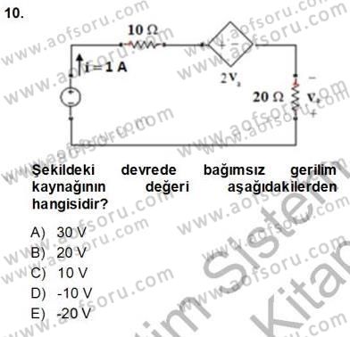 Devre Analizi Dersi 2013 - 2014 Yılı (Vize) Ara Sınav Soruları 10. Soru