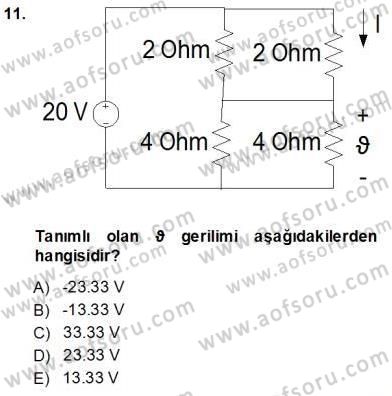 Devre Analizi Dersi 2013 - 2014 Yılı (Vize) Ara Sınav Soruları 11. Soru