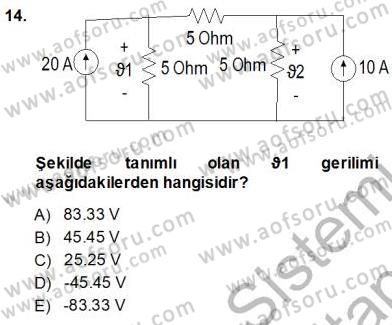 Devre Analizi Dersi 2013 - 2014 Yılı (Vize) Ara Sınav Soruları 14. Soru