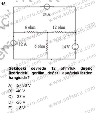 Devre Analizi Dersi 2013 - 2014 Yılı (Vize) Ara Sınav Soruları 15. Soru