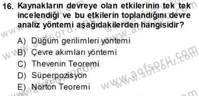 Devre Analizi Dersi 2013 - 2014 Yılı (Vize) Ara Sınav Soruları 16. Soru