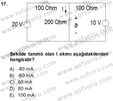 Devre Analizi Dersi 2013 - 2014 Yılı (Vize) Ara Sınav Soruları 17. Soru