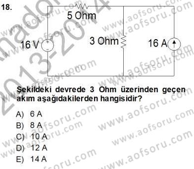 Devre Analizi Dersi 2013 - 2014 Yılı (Vize) Ara Sınav Soruları 18. Soru