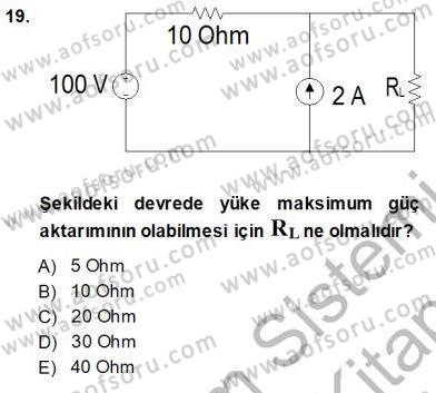 Devre Analizi Dersi 2013 - 2014 Yılı (Vize) Ara Sınav Soruları 19. Soru
