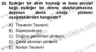 Devre Analizi Dersi 2013 - 2014 Yılı (Vize) Ara Sınav Soruları 20. Soru