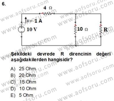 Devre Analizi Dersi 2013 - 2014 Yılı (Vize) Ara Sınav Soruları 6. Soru
