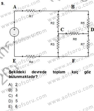 Devre Analizi Dersi 2013 - 2014 Yılı (Vize) Ara Sınav Soruları 9. Soru