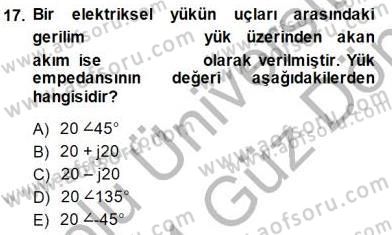 Devre Analizi Dersi 2013 - 2014 Yılı (Final) Dönem Sonu Sınav Soruları 17. Soru