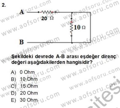 Devre Analizi Dersi 2013 - 2014 Yılı (Final) Dönem Sonu Sınav Soruları 2. Soru