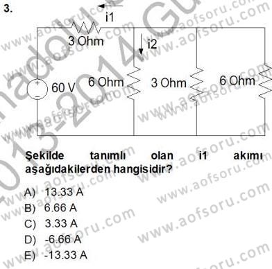 Devre Analizi Dersi 2013 - 2014 Yılı (Final) Dönem Sonu Sınav Soruları 3. Soru