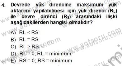 Devre Analizi Dersi 2013 - 2014 Yılı (Final) Dönem Sonu Sınav Soruları 4. Soru