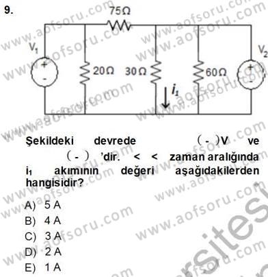 Devre Analizi Dersi 2013 - 2014 Yılı (Final) Dönem Sonu Sınav Soruları 9. Soru