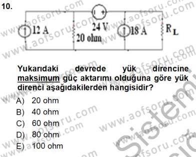 Devre Analizi Dersi 2013 - 2014 Yılı Tek Ders Sınav Soruları 10. Soru