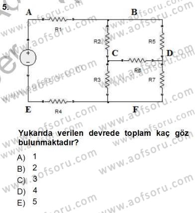 Devre Analizi Dersi 2013 - 2014 Yılı Tek Ders Sınav Soruları 5. Soru