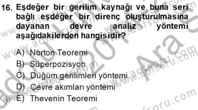 Devre Analizi Dersi 2014 - 2015 Yılı (Vize) Ara Sınav Soruları 16. Soru