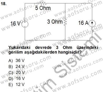 Devre Analizi Dersi 2014 - 2015 Yılı (Vize) Ara Sınav Soruları 18. Soru