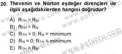 Devre Analizi Dersi 2014 - 2015 Yılı (Vize) Ara Sınav Soruları 20. Soru