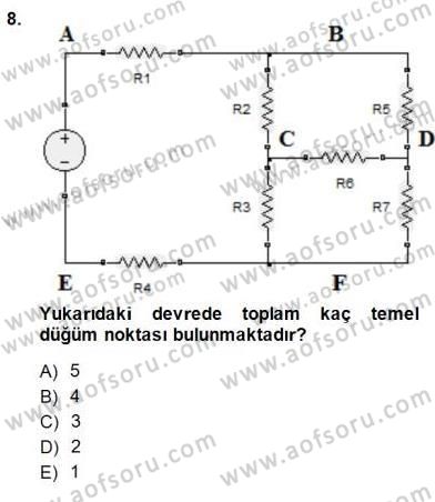 Devre Analizi Dersi 2014 - 2015 Yılı (Vize) Ara Sınav Soruları 8. Soru