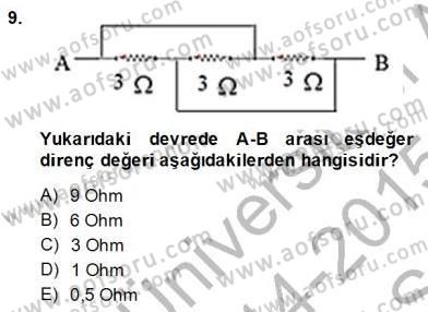 Devre Analizi Dersi 2014 - 2015 Yılı (Vize) Ara Sınav Soruları 9. Soru