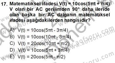 Devre Analizi Dersi 2014 - 2015 Yılı (Final) Dönem Sonu Sınav Soruları 17. Soru