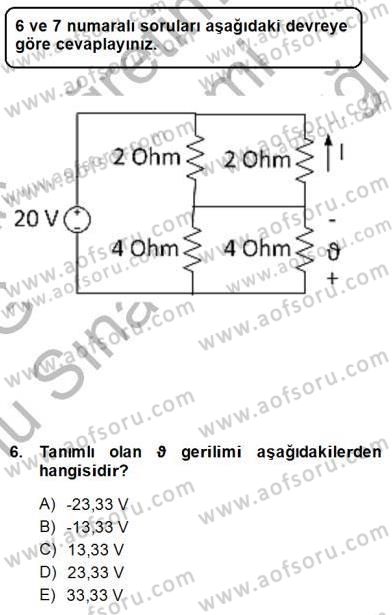 Devre Analizi Dersi 2014 - 2015 Yılı (Final) Dönem Sonu Sınav Soruları 6. Soru