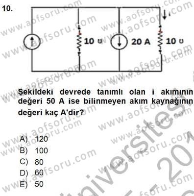 Devre Analizi Dersi 2015 - 2016 Yılı (Vize) Ara Sınav Soruları 10. Soru