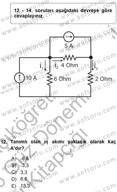 Devre Analizi Dersi 2015 - 2016 Yılı (Vize) Ara Sınav Soruları 12. Soru