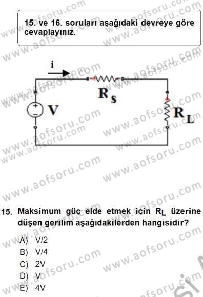 Devre Analizi Dersi 2015 - 2016 Yılı (Vize) Ara Sınav Soruları 15. Soru
