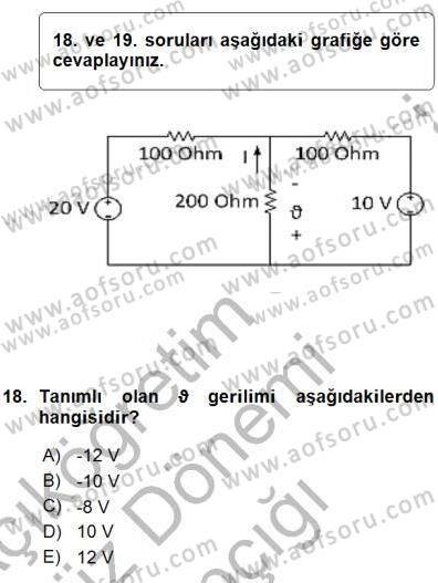 Devre Analizi Dersi 2015 - 2016 Yılı (Vize) Ara Sınav Soruları 18. Soru