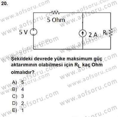 Devre Analizi Dersi 2015 - 2016 Yılı (Vize) Ara Sınav Soruları 20. Soru