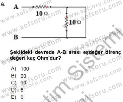 Devre Analizi Dersi 2015 - 2016 Yılı (Vize) Ara Sınavı 6. Soru