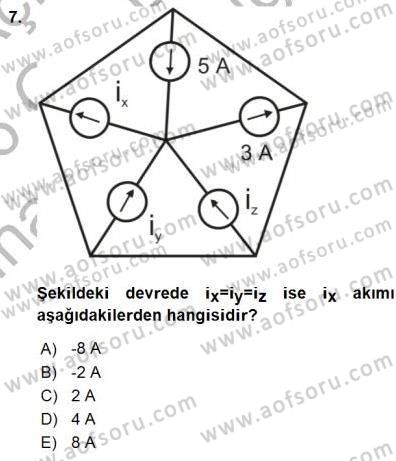 Devre Analizi Dersi 2015 - 2016 Yılı (Vize) Ara Sınav Soruları 7. Soru