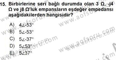 Devre Analizi Dersi 2015 - 2016 Yılı (Final) Dönem Sonu Sınav Soruları 15. Soru